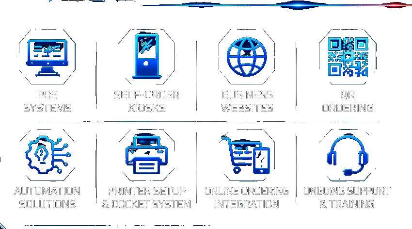 ARTOFTECH services: POS Systems, Self-Order Kiosks, Business Websites, QR Ordering, Automation Solutions, Printer Setup & Docket System, Online Ordering Integration, Ongoing Support & Training